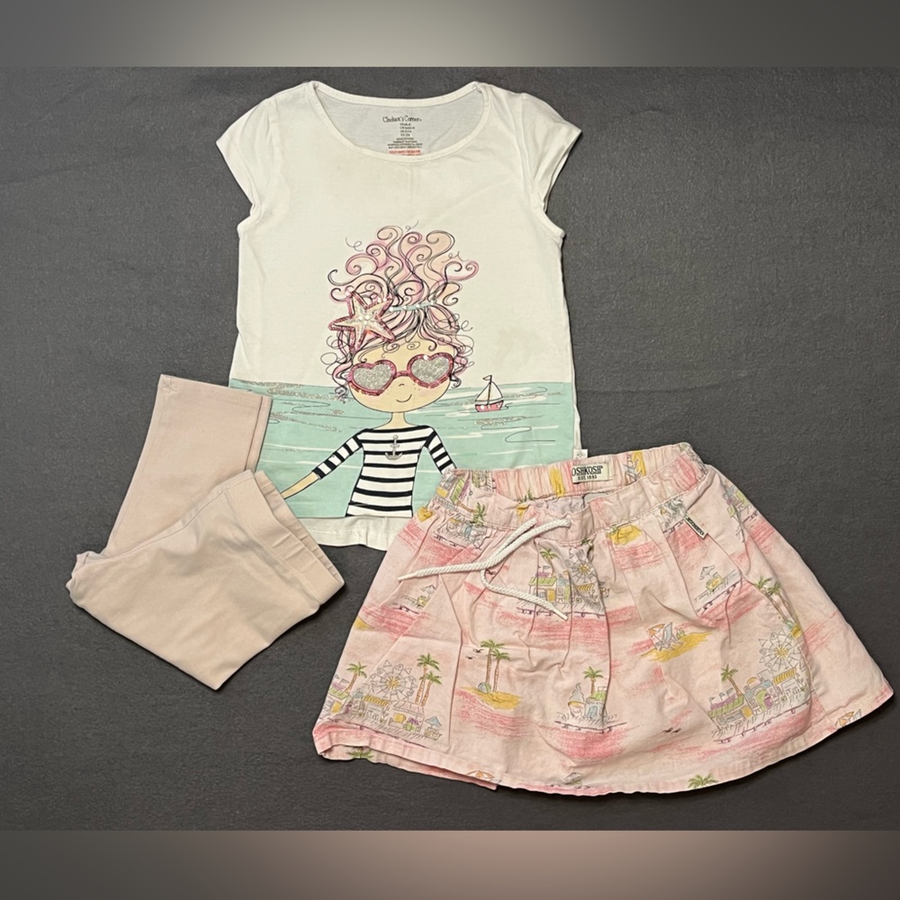 🌟❣️4/$10❣️🌟Little Girls Sz 5t/5 Graphic Tee, skirt, capris bundle summer style